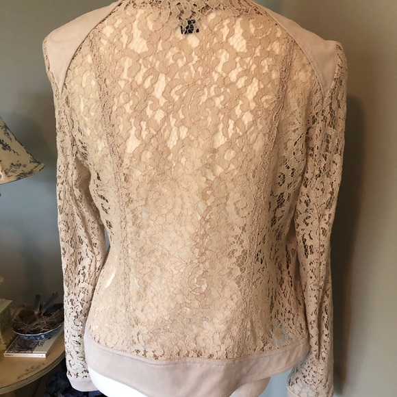 INC. Brand Light ivory lace & faux suede biker jacket - Picture 6 of 12